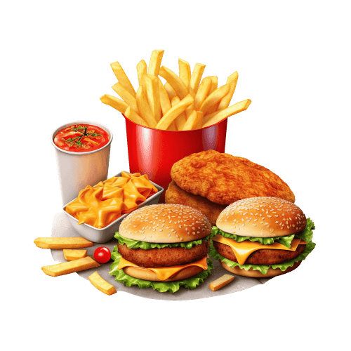 Hamburguesa doble y papas fritas